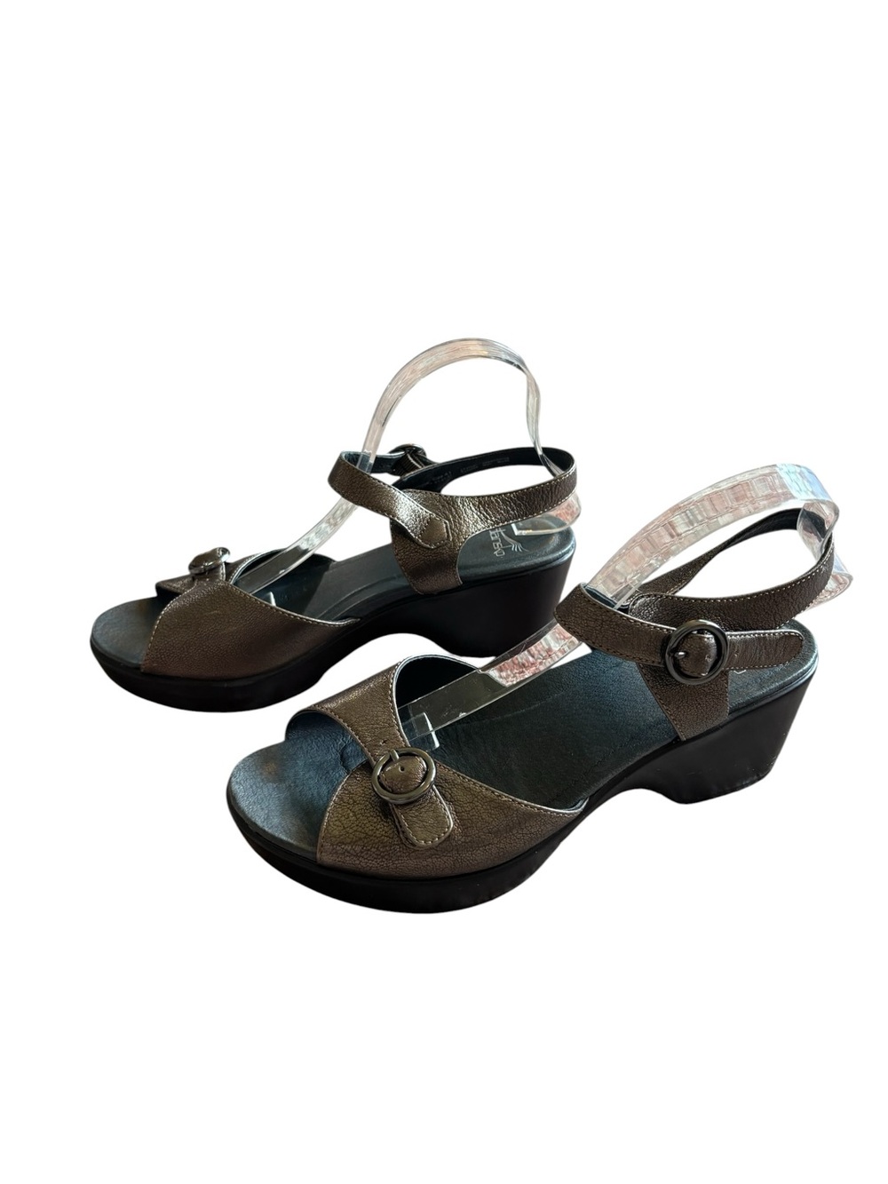 Dansko Joanie Pewter Metallic Leather Platform Sandals Size 41/ 10-10.5